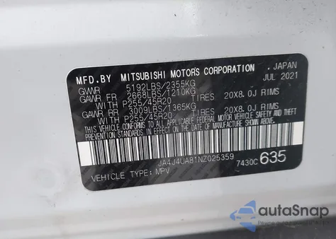 2022 Mitsubishi Outlander Black Edition S-Awc/Se 2.5 S-Awc/Se Launch Edition S-Awc z USA, uszkodzony, nr VIN JA4J4UA81NZ025359